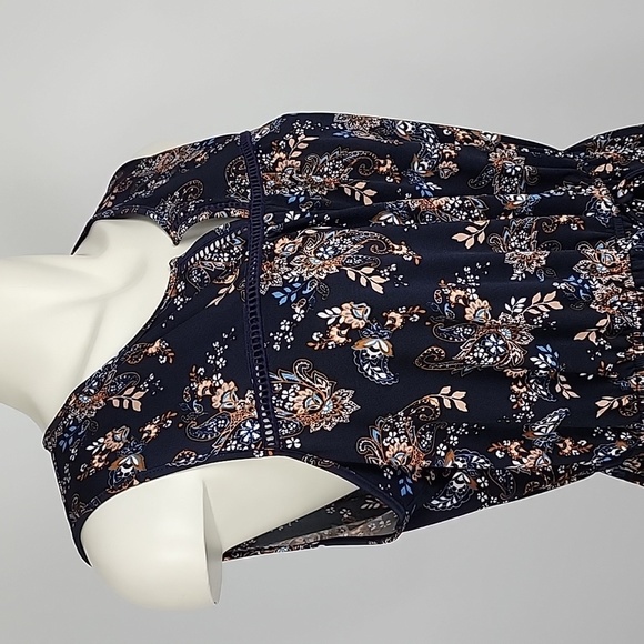 PerSeption Concept Women's Navy Paisley Sleeveless Dres Elastic Waist Sz Medium - Picture 3 of 14